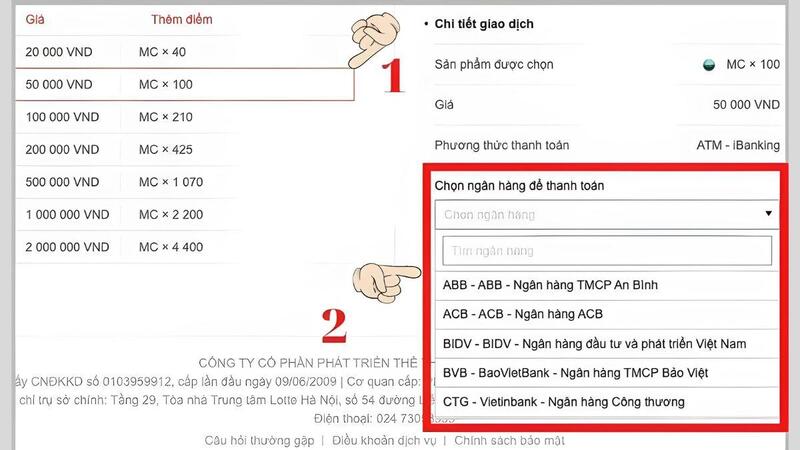 Thanh toán qua thẻ ngân hàng bước 2