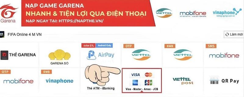 Nạp thẻ FO4 qua thẻ VISA hoặc Mastercard bước 1