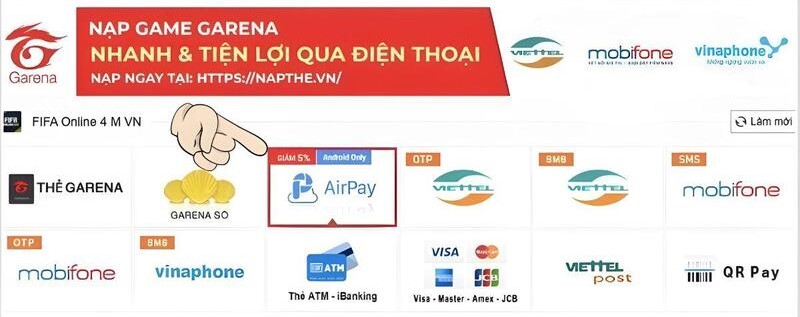 Sử dụng ví điện tử AirPay bước 1