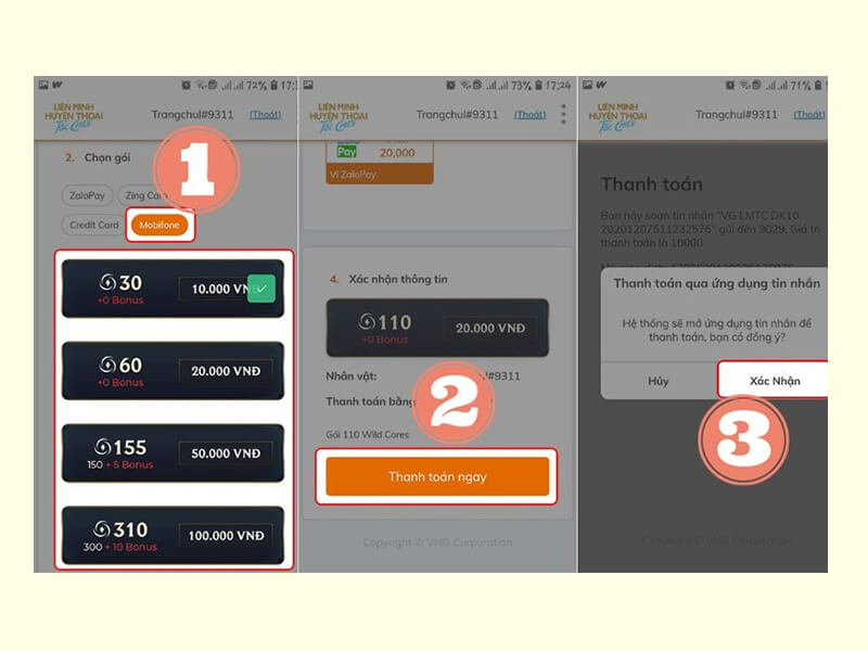 Hướng dẫn nạp thẻ Tốc Chiến game Liên Minh bước 3