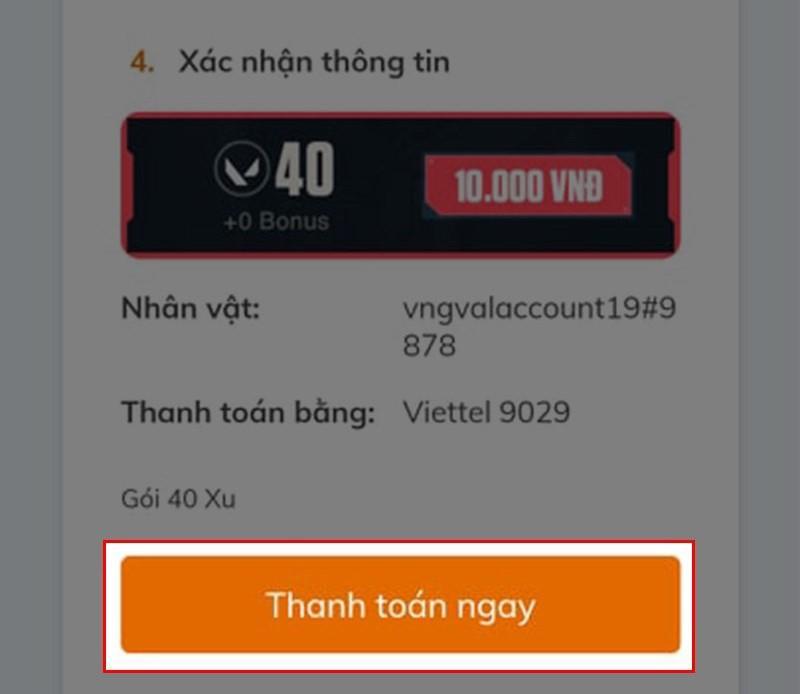 Valorant VNG nạp bằng SMS Viettel bước 2