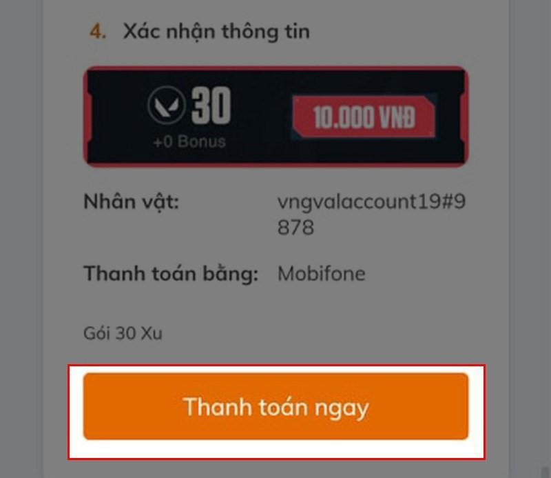 Nạp tiền Valorant bằng SMS Mobifone bước 2