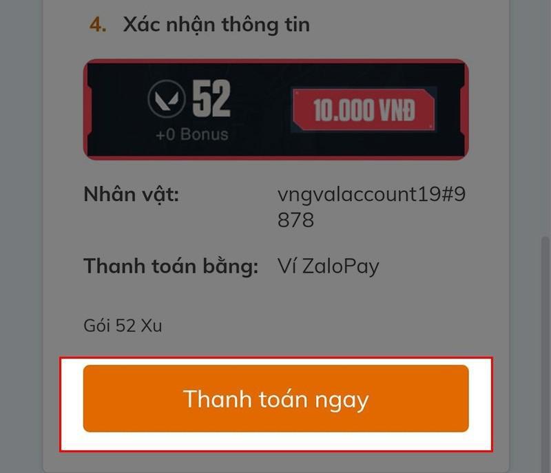 Cách nạp thẻ Valorant qua ZaloPay bước 2