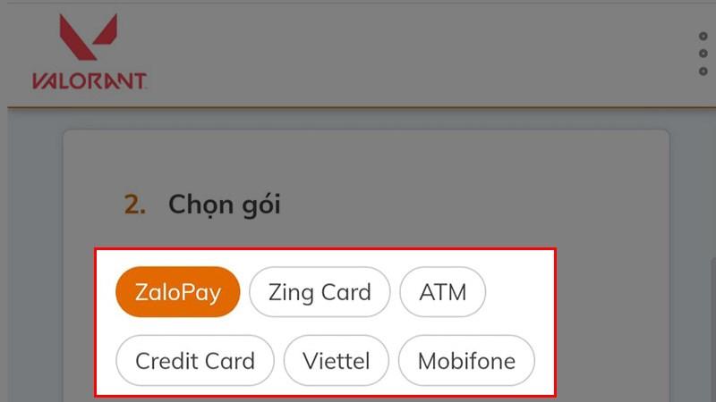 Hướng dẫn chi tiết cách nạp Valorant trên website VNG bước 2
