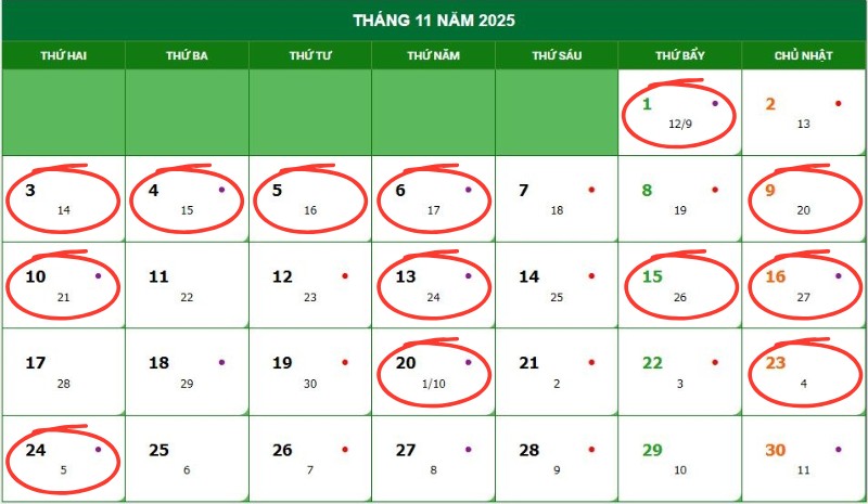 Ngày tốt xấu tháng 11/2025