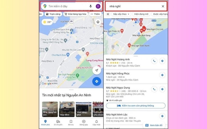 Cách tìm khách sạn gần nhất bằng Google Map bước 1