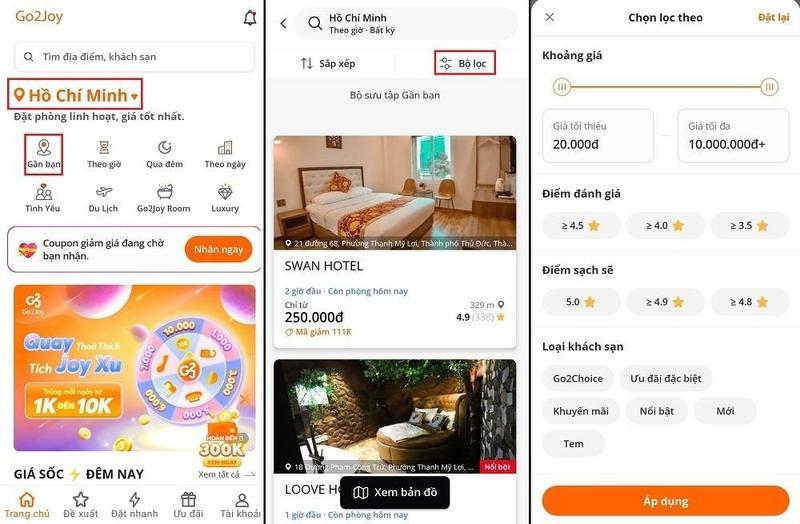 Hướng dẫn cách tìm Hotel gần nhất bằng Go2Joy bước 4 