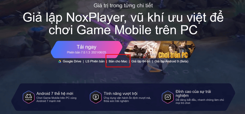 Hướng dẫn cách tải và cài đặt Nox player máy tính macbook bước 1