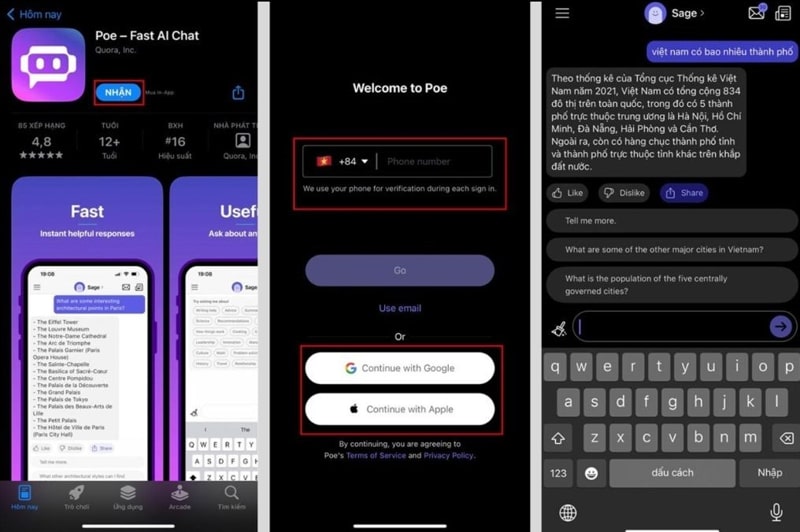 Cách dùng Poe AI trên điện thoại bước 1