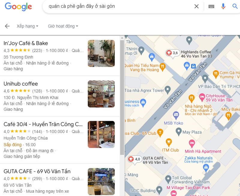 Tìm tiệm cà phê gần đây bằng Google Map