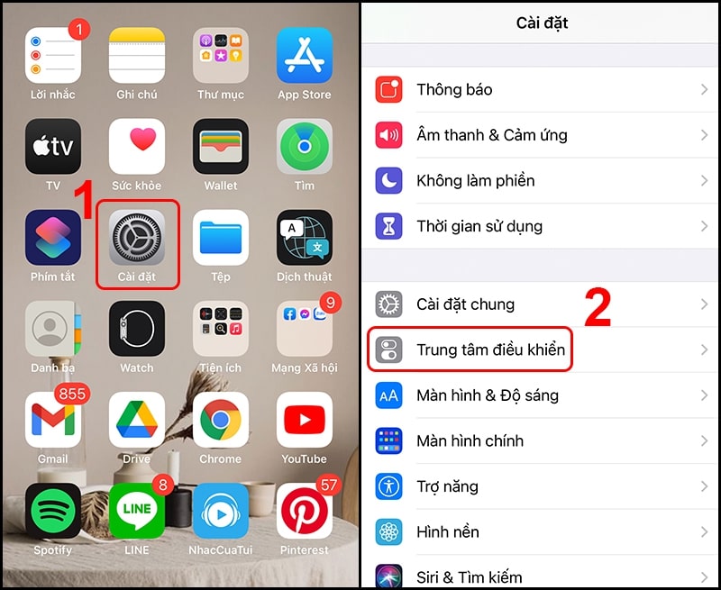 Cách thêm nút quay màn hình iPhone trên IOS 14, iPadOS 14 trở lên bước 1