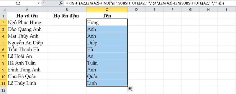 Các bước tách họ bằng Find and Replace bước 2