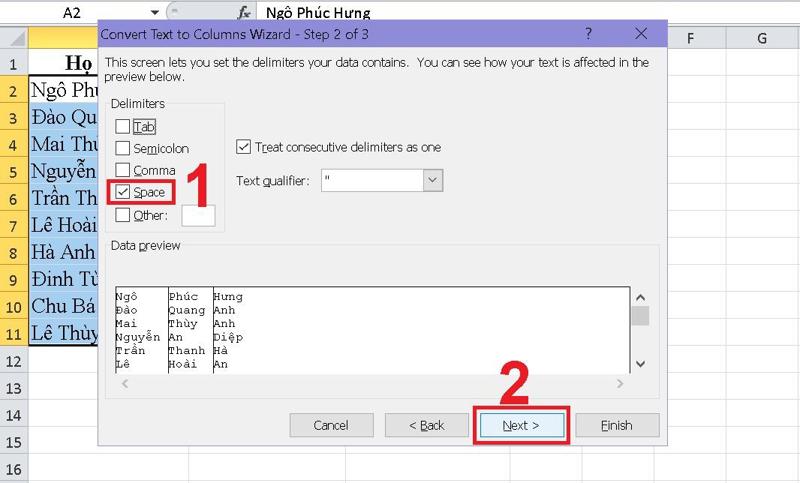 Ứng dụng công cụ Text to Columns bước 3