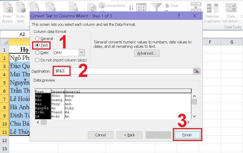 Ứng dụng công cụ Text to Columns bước 4