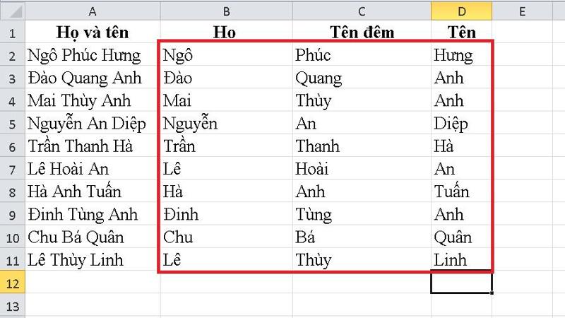 Ứng dụng công cụ Text to Columns bước 5