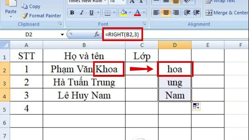 Lọc chữ với hàm RIGHT