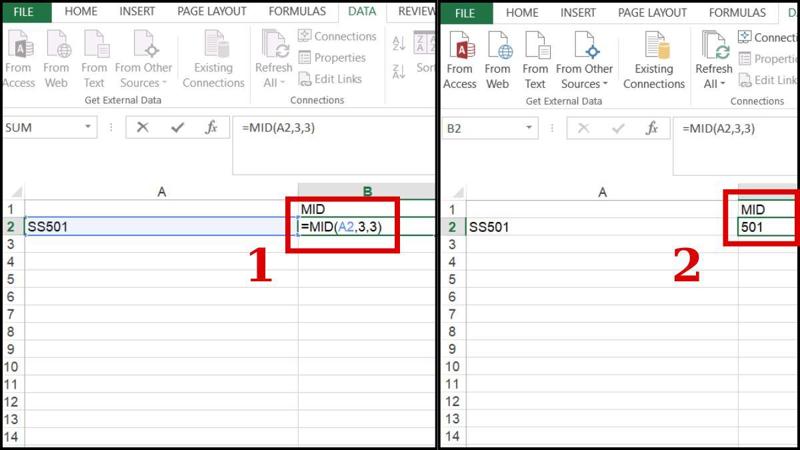  Tách chữ trong Excel bằng hàm MID