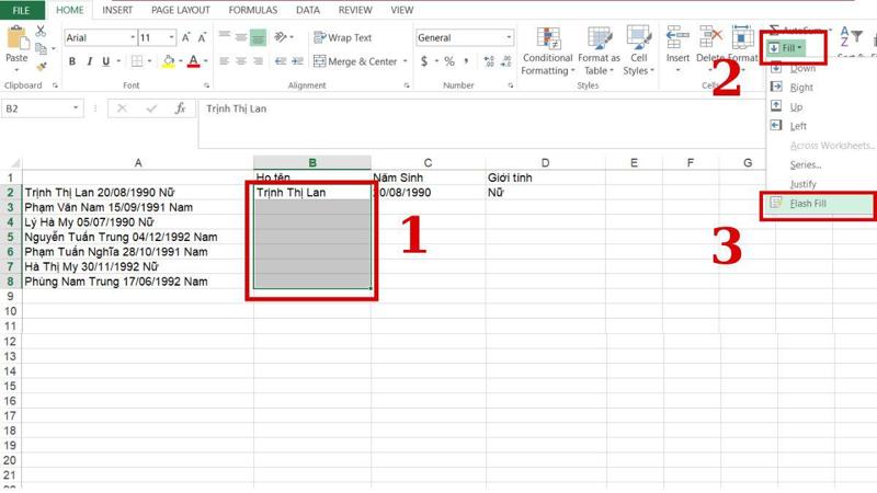 cách tách chữ trong Excel bằng Flash Fill bước 2