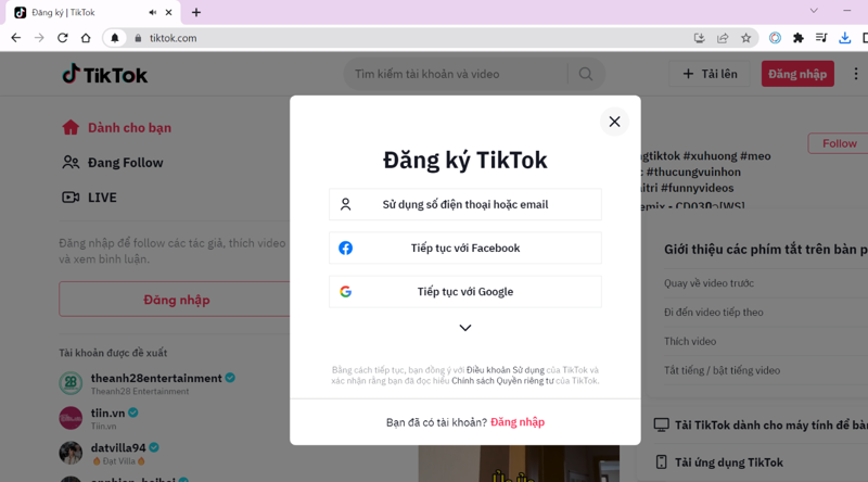 Dùng Tik Tok online trên web không cần download