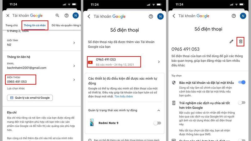  Cách xóa số điện thoại đã đăng ký tài khoản gmail bước 3