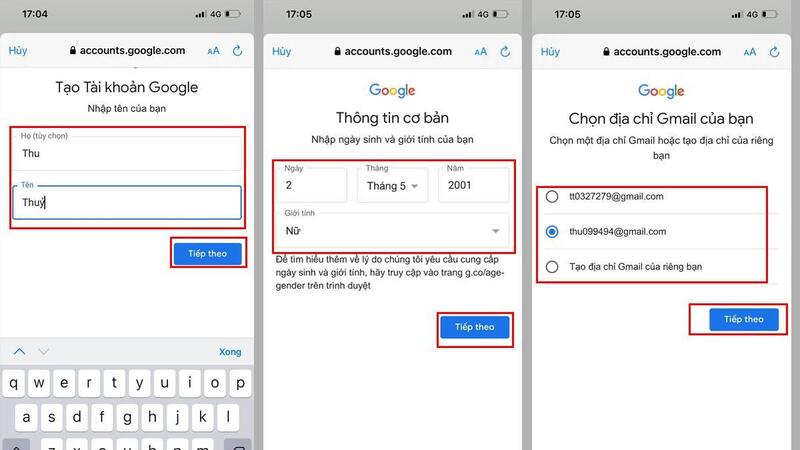 Chi tiết cách tạo gmail không cần số điện thoại trên điện thoại bước 4