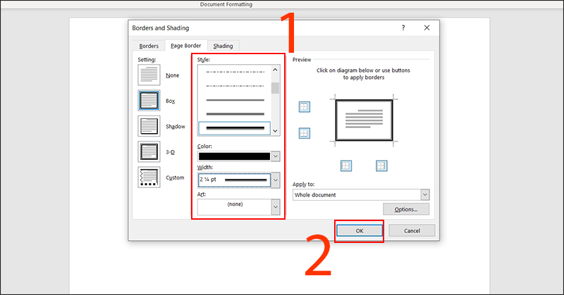 Cách làm khung trong Word bằng Page Border với Word 365, 2019, 2016, 2013 bước 2