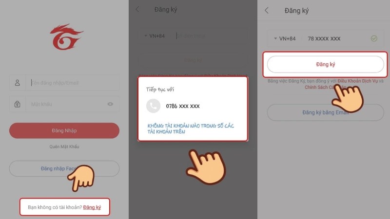 Các bước đăng ký tài khoản Garena trên điện thoại bước 2