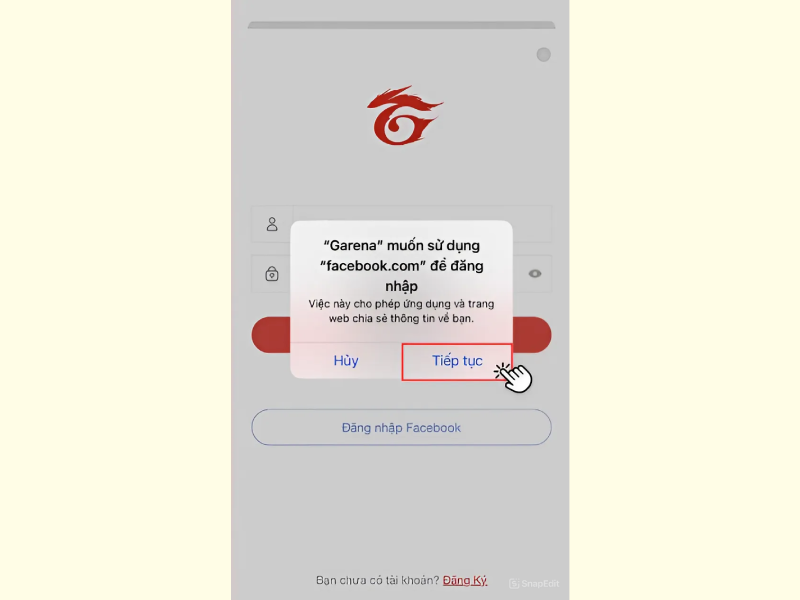 Gợi ý cách tạo tài khoản Garena miễn phí với tài khoản Facebook bước 2