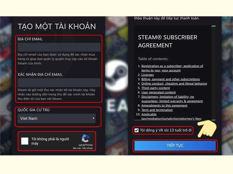 Cách tạo tài khoản Steam nhanh gọn, chi tiết bước 2