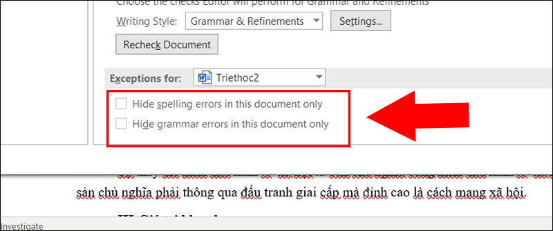 Cách tắt gạch chân đỏ trong Word 2013, 2016, 2019, 365 bước 4