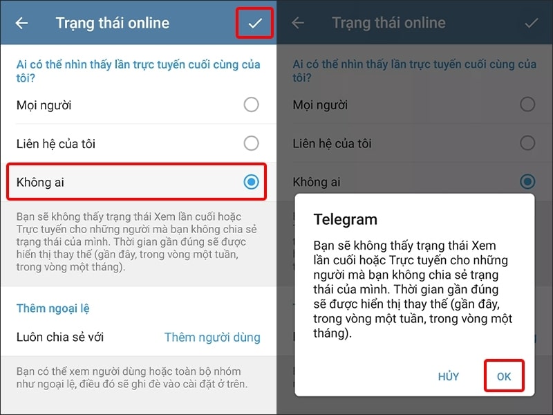 Tùy chọn người xem trạng thái online