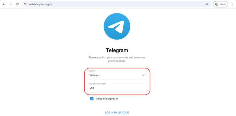 Cách đăng nhập Telegram trên Web bước 2