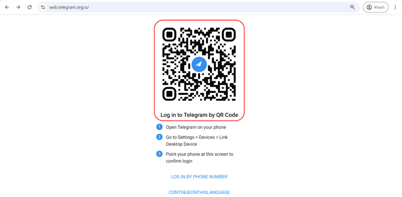Cách đăng nhập Telegram trên Web thông qua mã QR bước 1