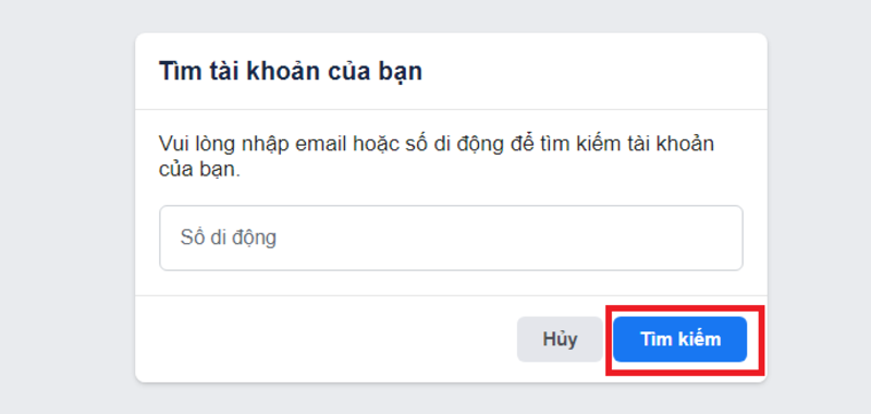 Cách tìm Facebook bằng số điện thoại thông qua tính năng tìm tài khoản bước 1