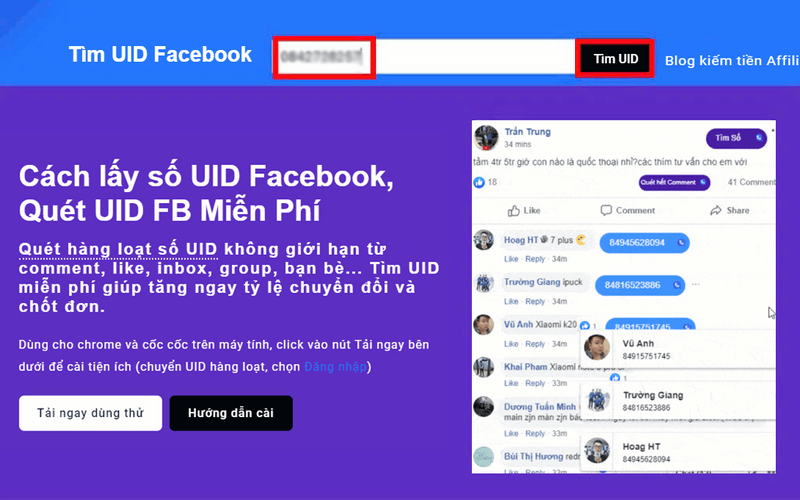 Tra cứu Facebook bằng số điện thoại thông qua công cụ bên thứ ba bước 1