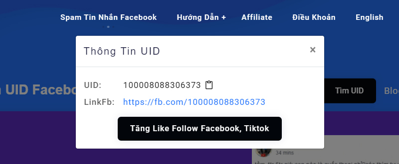 Tra cứu Facebook bằng số điện thoại thông qua công cụ bên thứ ba bước 3