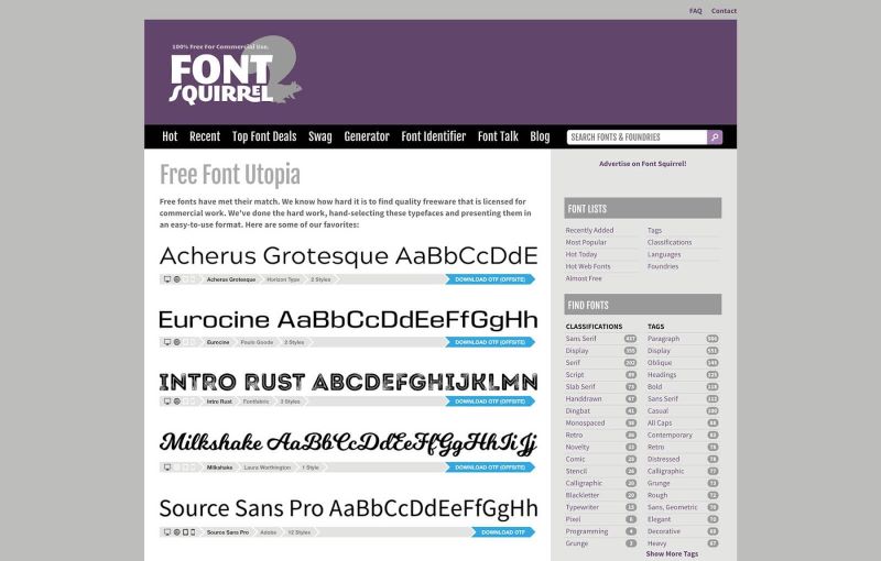 Trang web Fontsquirrel