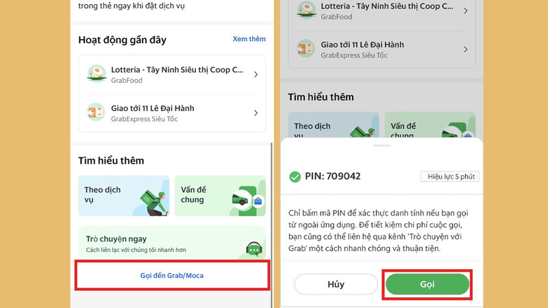 Gọi tổng đài Grab trên ứng dụng bước 2