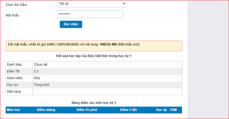 Cách tra cứu điểm Vnedu trên máy tính bước 5