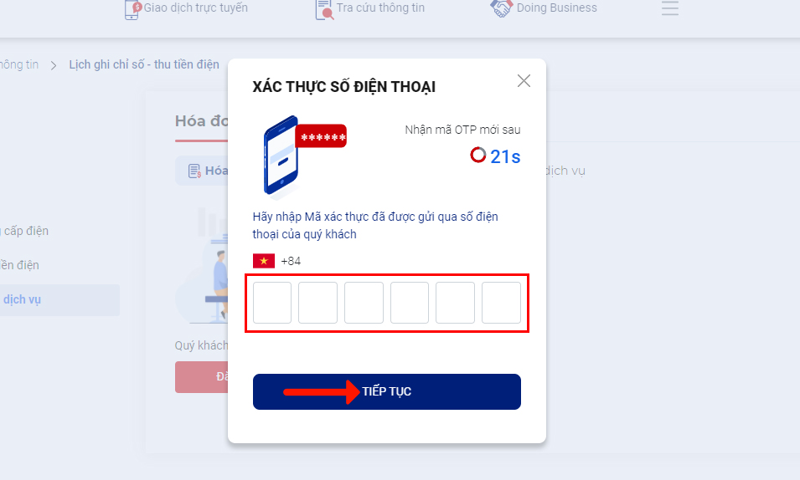 Xem tiền điện theo mã khách hàng qua website bước 3