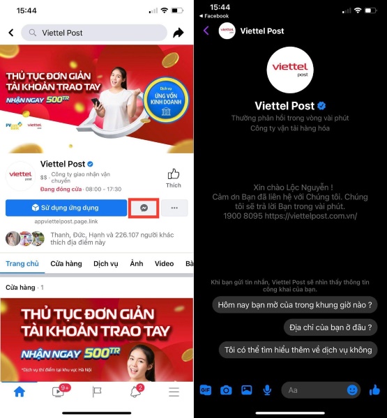 Nhắn tin trực tiếp cho Fanpage để tra cứu vận đơn Viettel Post bước 2