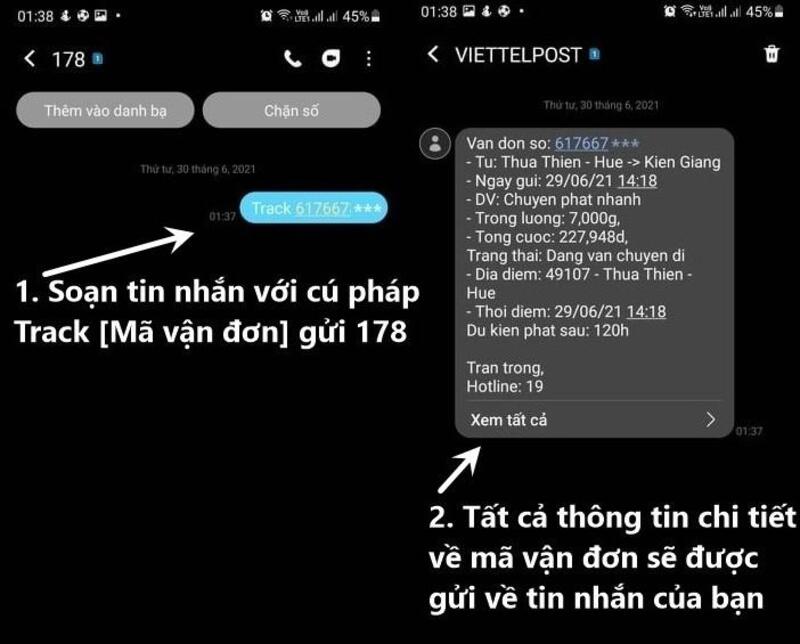 Tra cứu đơn hàng Viettel Post bằng SMS