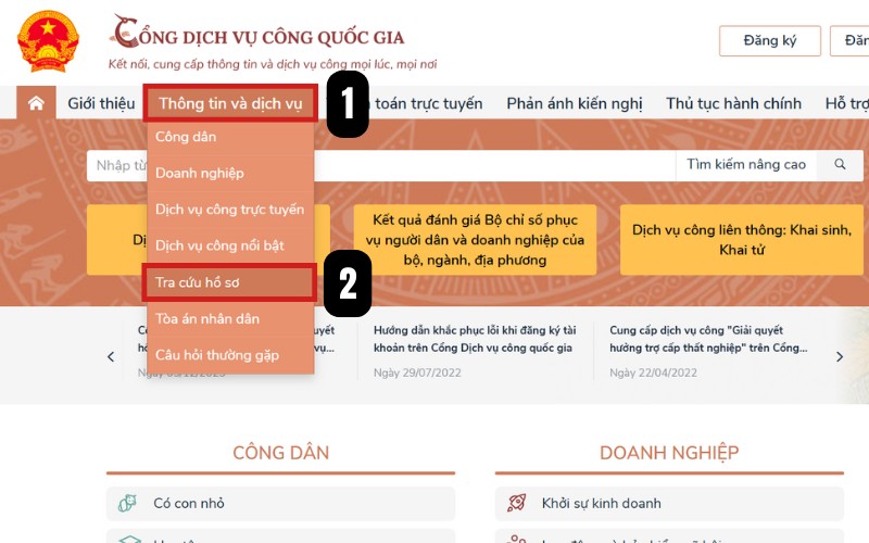 tra số căn cước công dân online băng Cổng dịch vụ công quốc gia 2