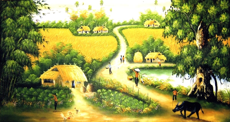 Tranh phong cảnh làng quê vẽ tay