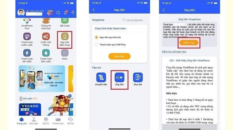 Cách ứng tiền VinaPhone trên app My VNPT