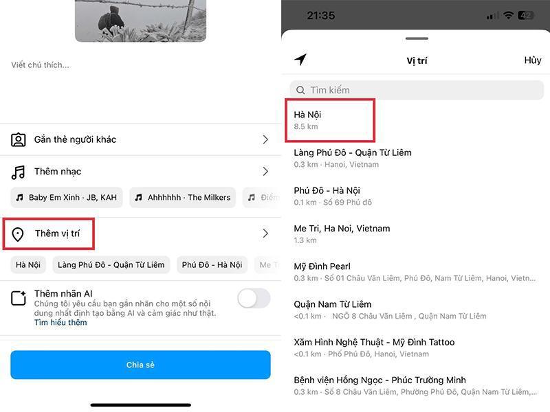Chia sẻ vị trí hiện tại trên Instagram bước 3