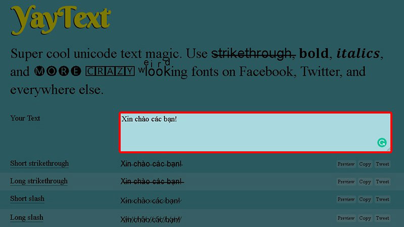Sử dụng web Yay Text để viết chữ in đậm nghiêng trên Facebook