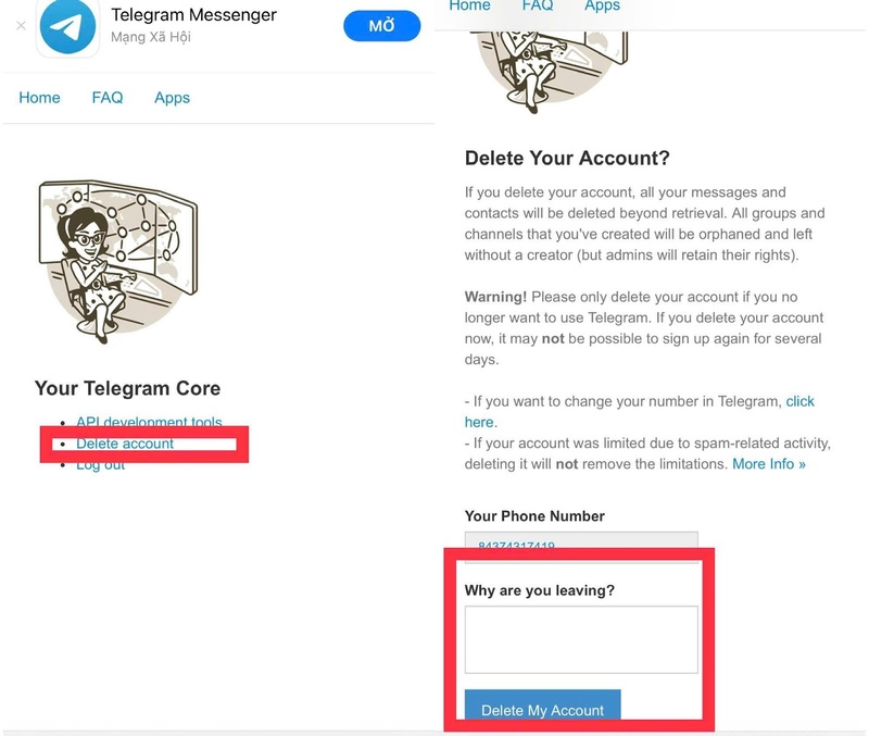Hướng dẫn cách xóa tài khoản Telegram vĩnh viễn bước 5
