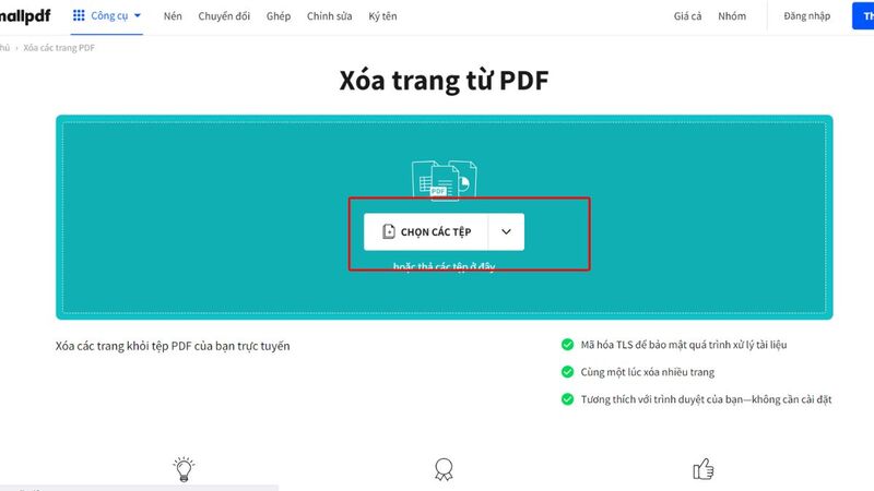 Sử dụng web SmallPDF xóa trang bất kỳ trên file PDF bước 2