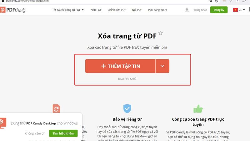 Xóa trang trên file PDF nhanh chóng với PDFcandy bước 2